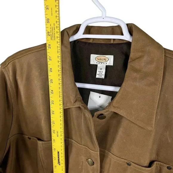Talbots NEW Womens Plus Size 3XL Tan Leather Lined Bomber Jacket Factory Patena - Picture 10 of 15